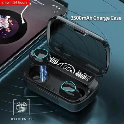 9D Hifi Black Earbuds with LED Display & 2000mAh Bank