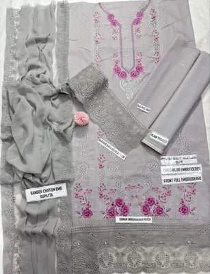 MUSHQ 3 Pcs Unstitched Chikankari Embroidered Suit