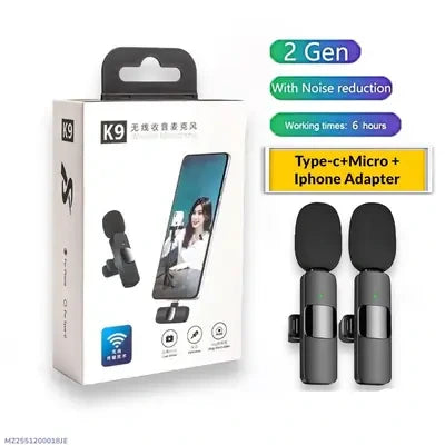 Latest K9 dual Wireless Vlogging Microphone Black Rechargeable