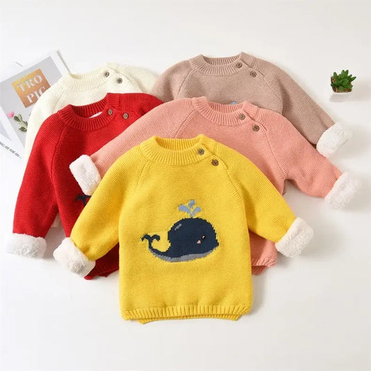 Baby Boys Thick Knit Sweaters with Whale DesignBaby Boys Thick Knit Sweaters with Whale Design