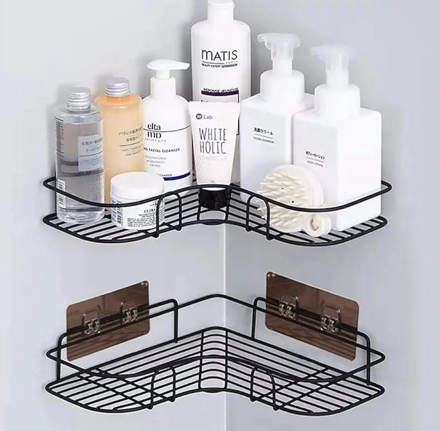 Black Corner Bathroom Shelf Stainless Steel 360° Storage