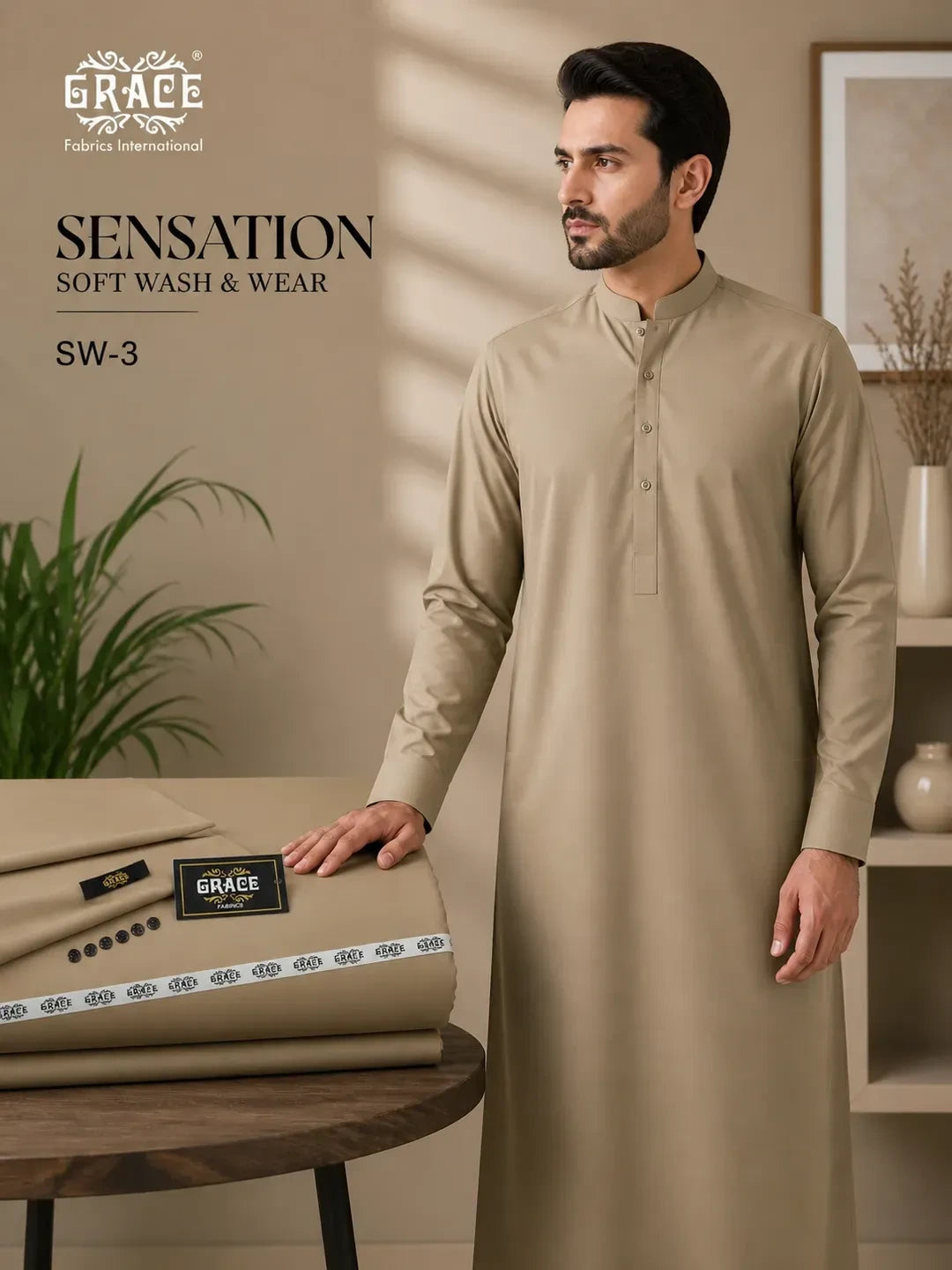 Beige Wash & Wear Men's Suit SW-3