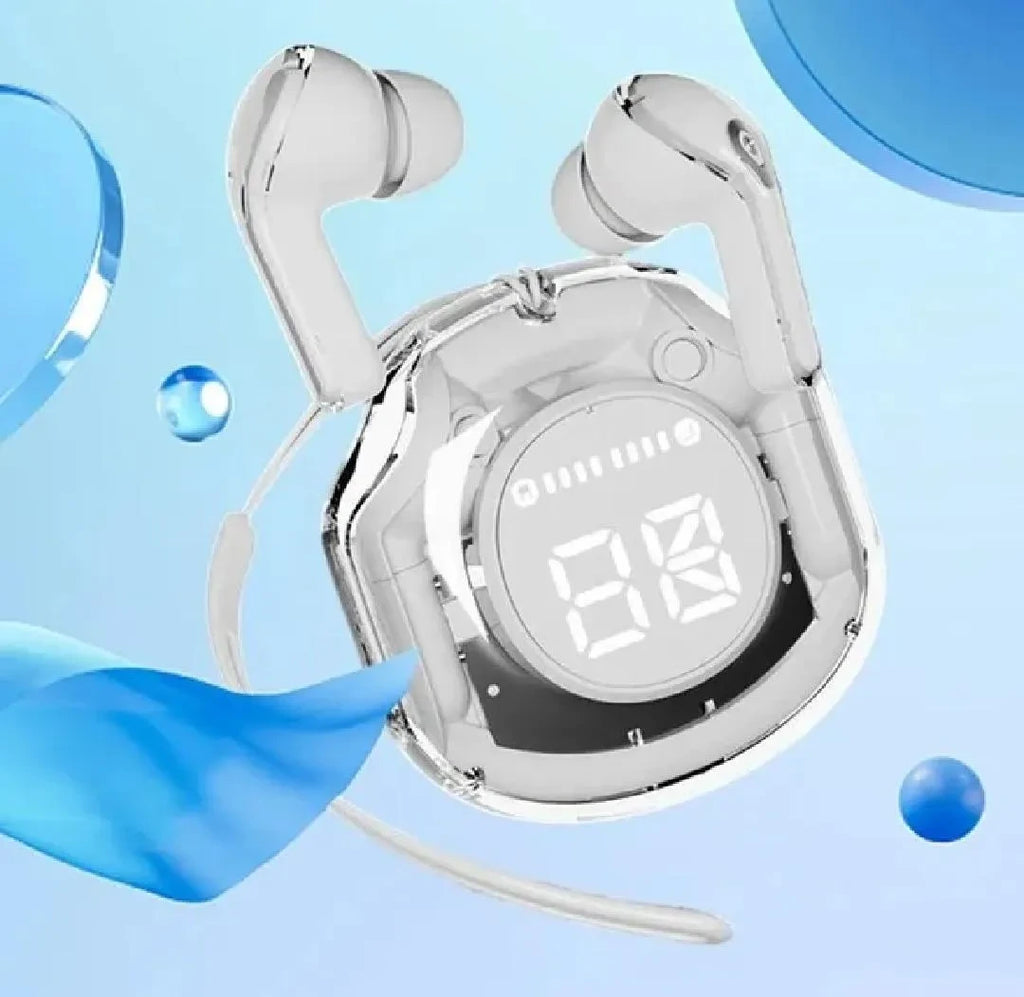 White Digital Display Earbuds with Bluetooth 5.3