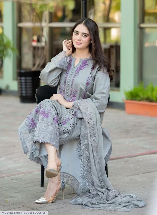 MUSHQ 3 Pcs Unstitched Chikankari Embroidered Suit