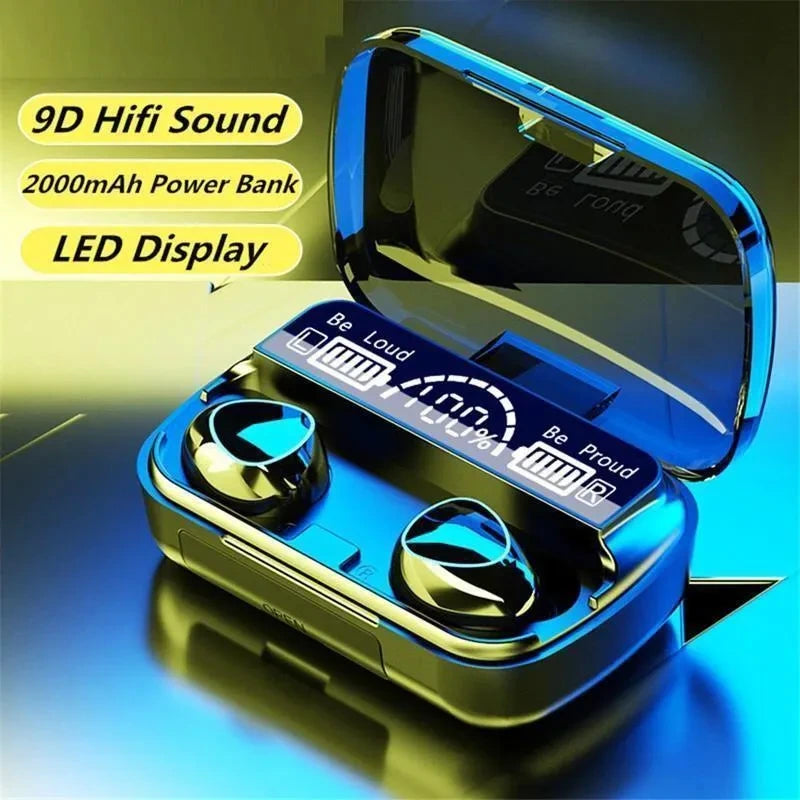 9D Hifi Black Earbuds with LED Display & 2000mAh Bank