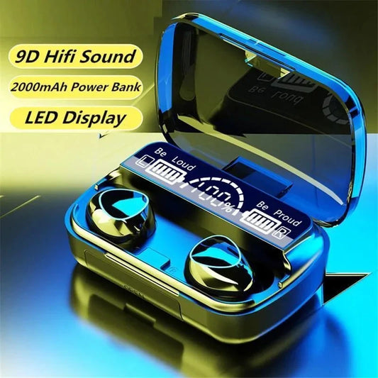 9D Hifi Black Earbuds with LED Display & 2000mAh Bank
