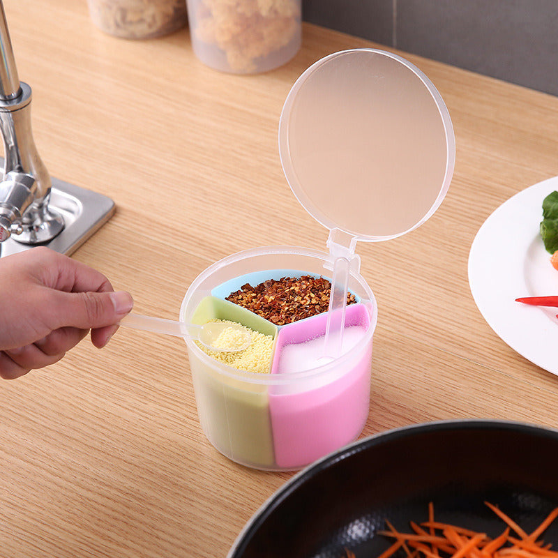 Three Compartment Seasoning Box with Spoon for Pakistani Kitchens