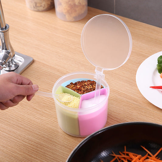 Three Compartment Seasoning Box with Spoon for Pakistani Kitchens