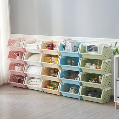 Stackable Plastic Storage Baskets for Kitchen Bathroom Home Organization