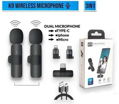 Latest K9 dual Wireless Vlogging Microphone Black Rechargeable