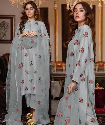 MUSHQ 3 Pcs Unstitched Chikankari Embroidered Suit
