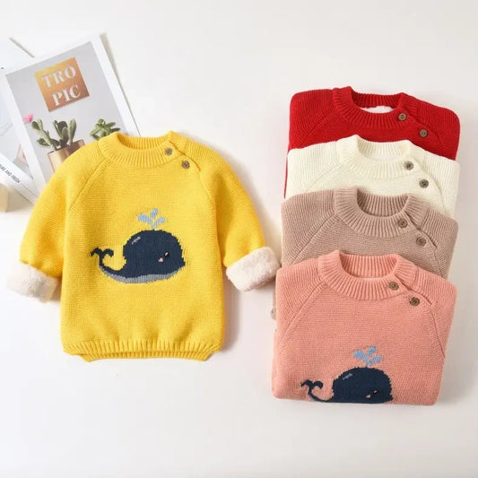 Baby Boys Thick Knit Sweaters with Whale DesignBaby Boys Thick Knit Sweaters with Whale Design