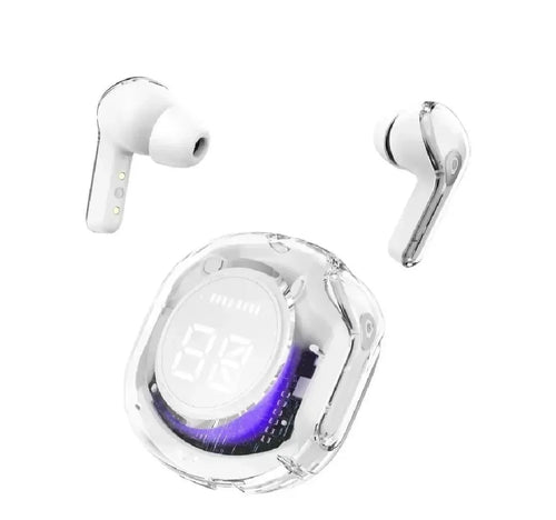 White Digital Display Earbuds with Bluetooth 5.3