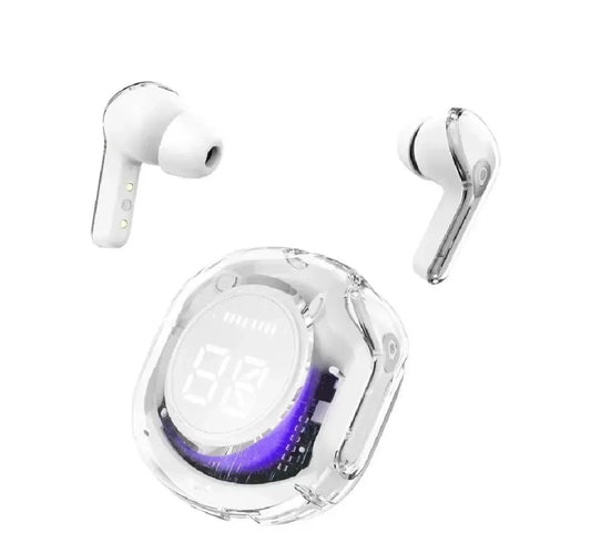 White Digital Display Earbuds with Bluetooth 5.3
