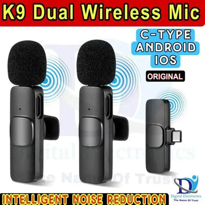Latest K9 dual Wireless Vlogging Microphone Black Rechargeable