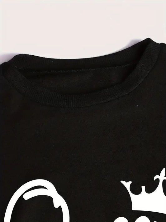 Black Queen Graphic Fleece Tracksuit Set for Women