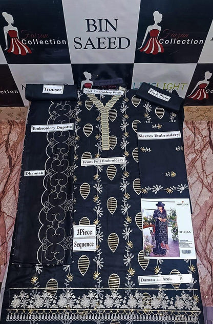 Black Dhanak Embroidered Suit for Women
