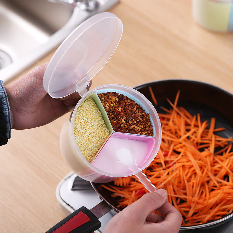Three Compartment Seasoning Box with Spoon for Pakistani Kitchens