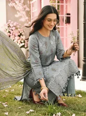 MUSHQ 3 Pcs Unstitched Chikankari Embroidered Suit