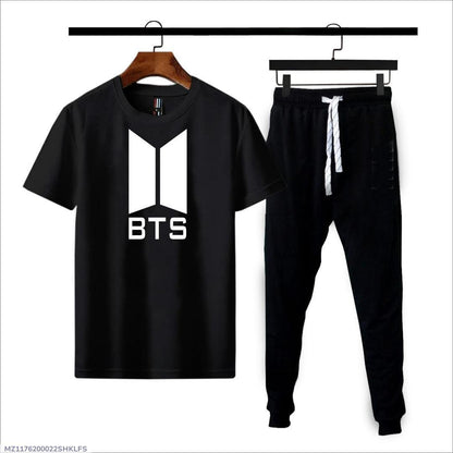 Men Black BTS Printed 2Pcs Cotton Jersey Set