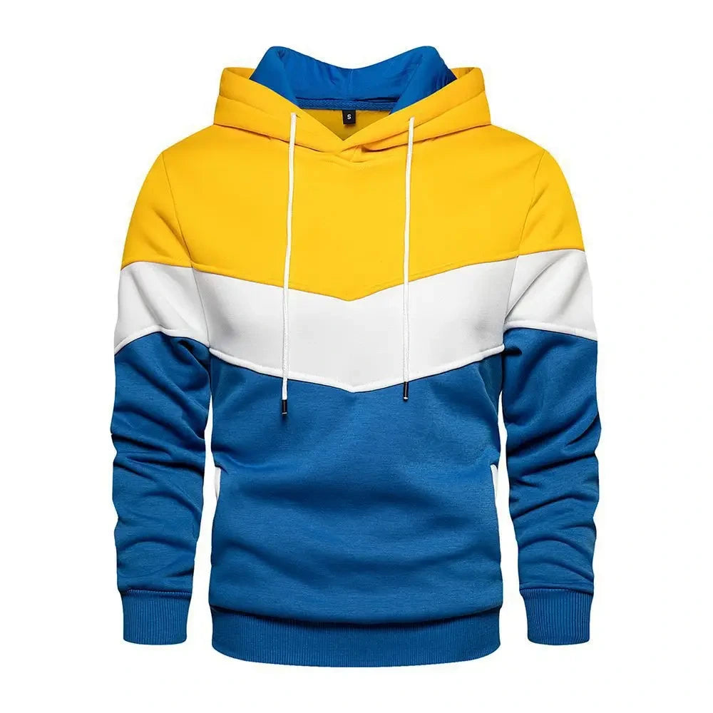 Men Color-Blocked Hoodie Navy Gray White Autumn