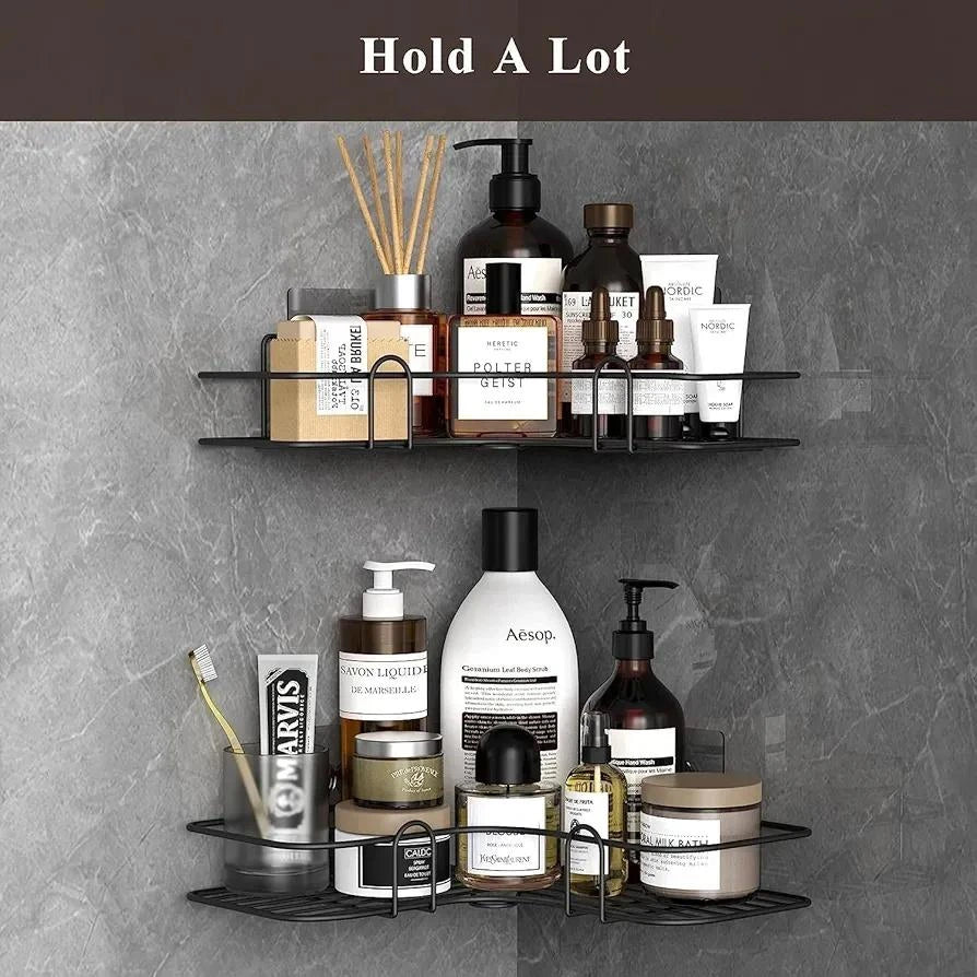 Black Corner Bathroom Shelf Stainless Steel 360° Storage