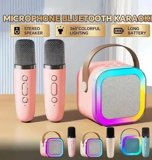 Portable LED Speaker Pink with 2 Microphones