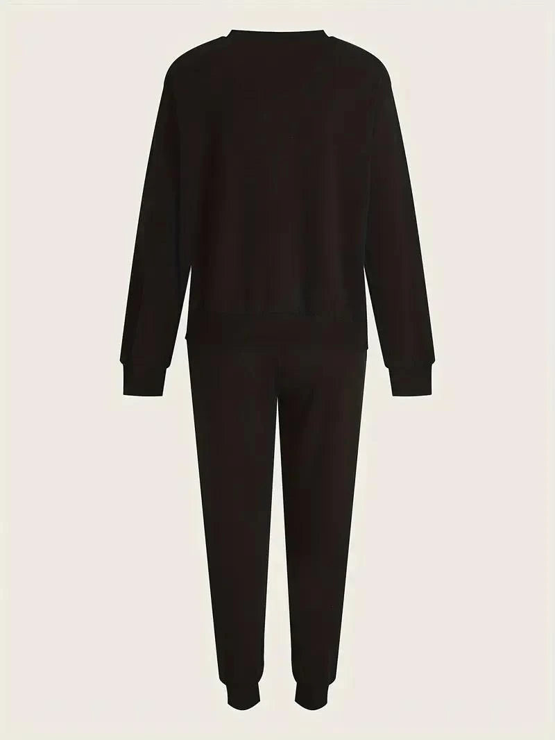 Black Queen Graphic Fleece Tracksuit Set for Women