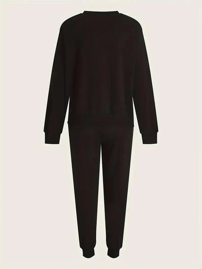 Black Queen Graphic Fleece Tracksuit Set for Women