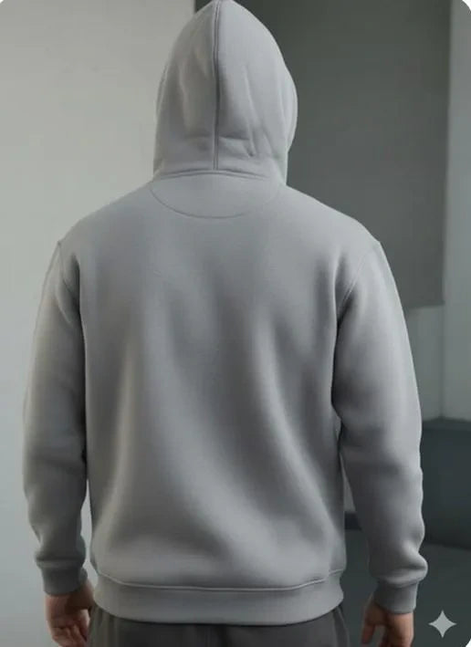 Grey Fleece Hoodie for Men Winter Warmth