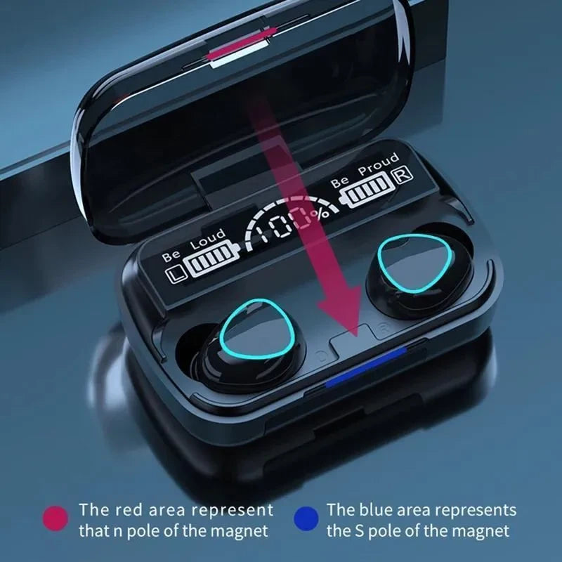 9D Hifi Black Earbuds with LED Display & 2000mAh Bank