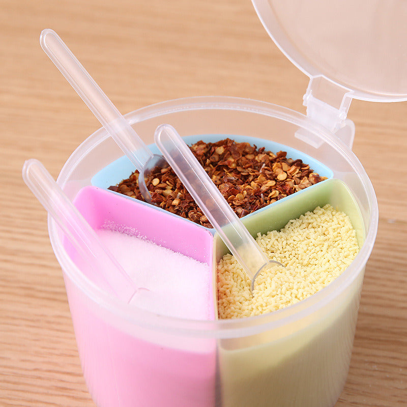 Three Compartment Seasoning Box with Spoon for Pakistani Kitchens