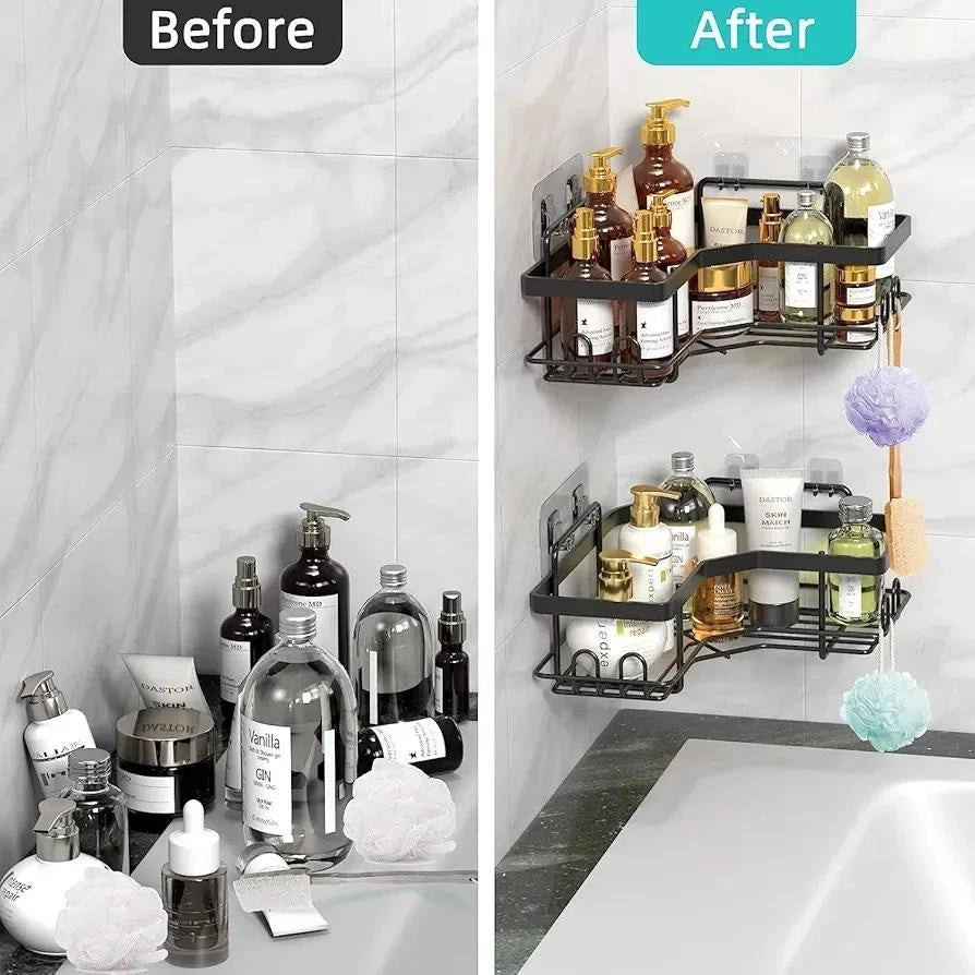 Black Corner Bathroom Shelf Stainless Steel 360° Storage