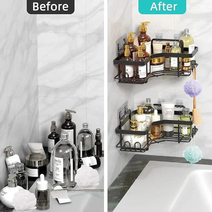 Black Corner Bathroom Shelf Stainless Steel 360° Storage