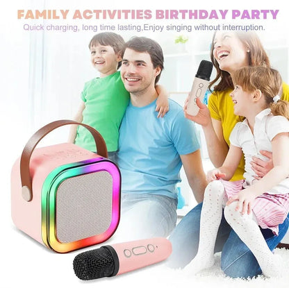 Portable LED Speaker Pink with 2 Microphones