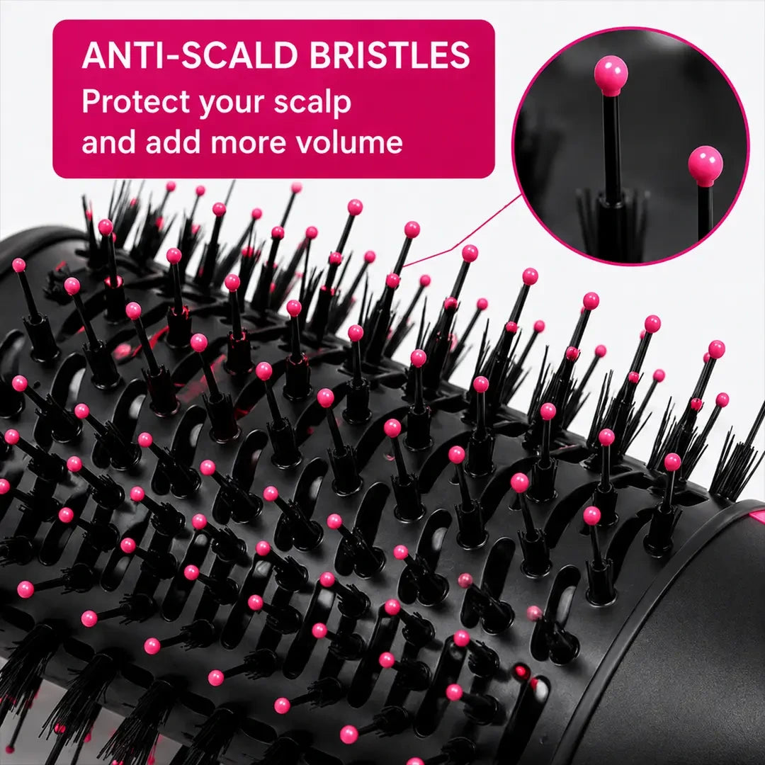 2-in-1 Hot Air Brush Hair Dryer & Straightening Brush | Electric Hair Styler | Pink & Black