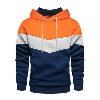 Men Color-Blocked Hoodie Navy Gray White Autumn