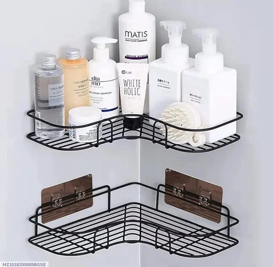 Black Corner Bathroom Shelf Stainless Steel 360° Storage