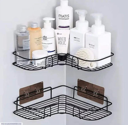 Black Corner Bathroom Shelf Stainless Steel 360° Storage