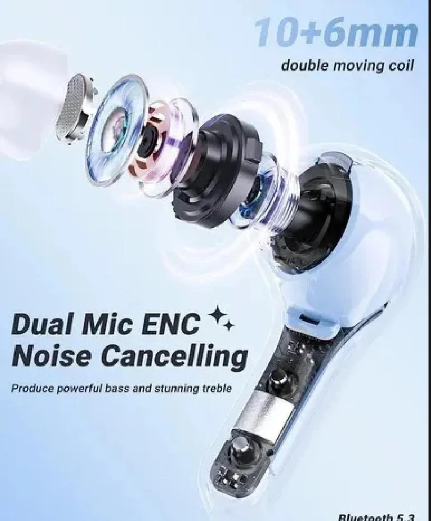 White Digital Display Earbuds with Bluetooth 5.3