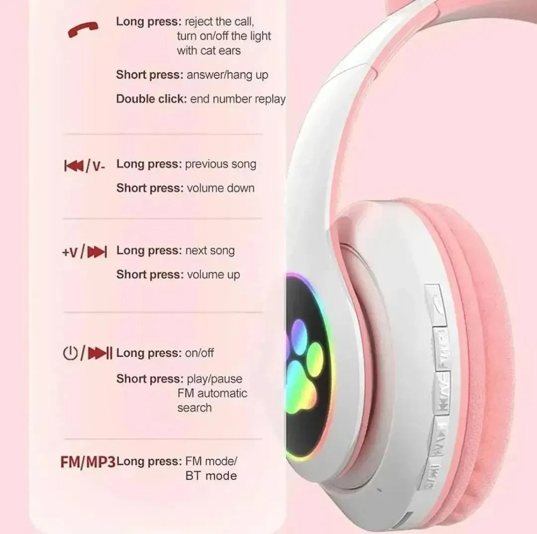 Cat Ear LED Headphones Multicolor ABS for Teens Young Adults