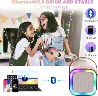 Portable LED Speaker Pink with 2 Microphones