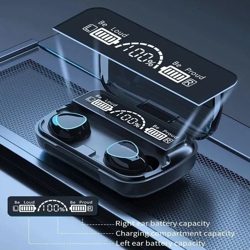 9D Hifi Black Earbuds with LED Display & 2000mAh Bank
