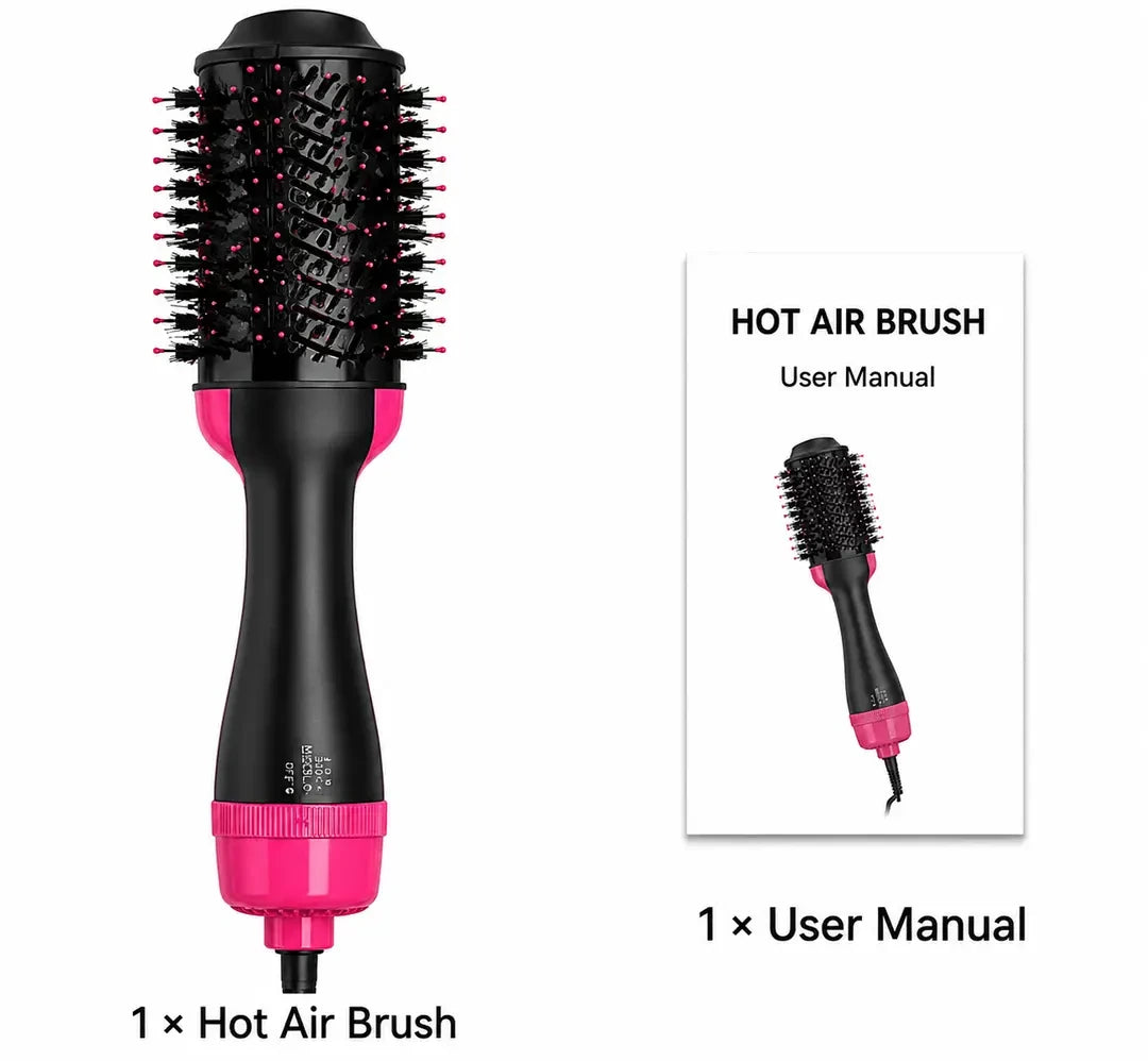 2-in-1 Hot Air Brush Hair Dryer & Straightening Brush | Electric Hair Styler | Pink & Black