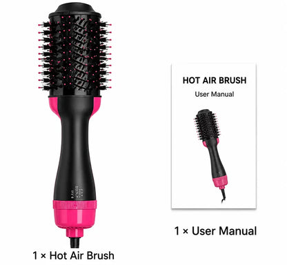2-in-1 Hot Air Brush Hair Dryer & Straightening Brush | Electric Hair Styler | Pink & Black
